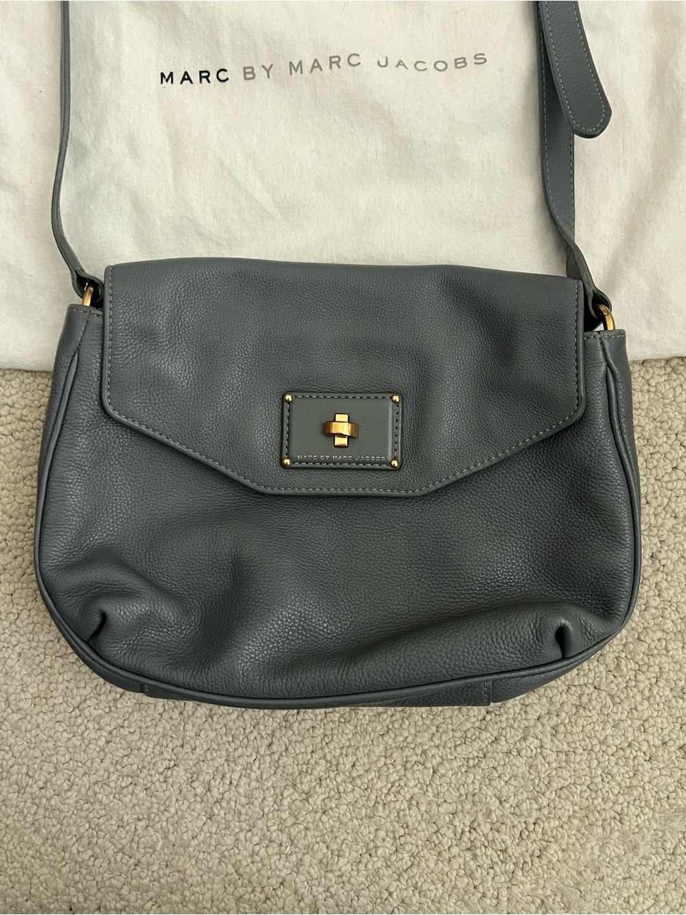 Marc by Marc Jacobs Gray Pebbled Leather Crossbody with Gold Hardware - Picture 2 of 8